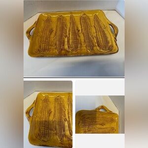 Vintage 50s California Pottery Corn On The Cob Serving Platter Tray Country Farm